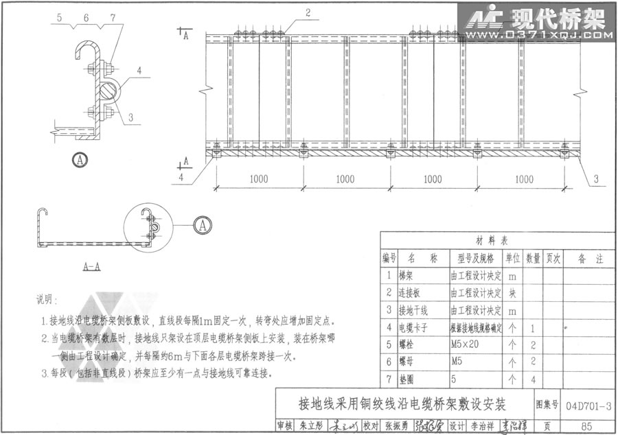 接地线采用铜绞线沿电缆桥架敷设安装