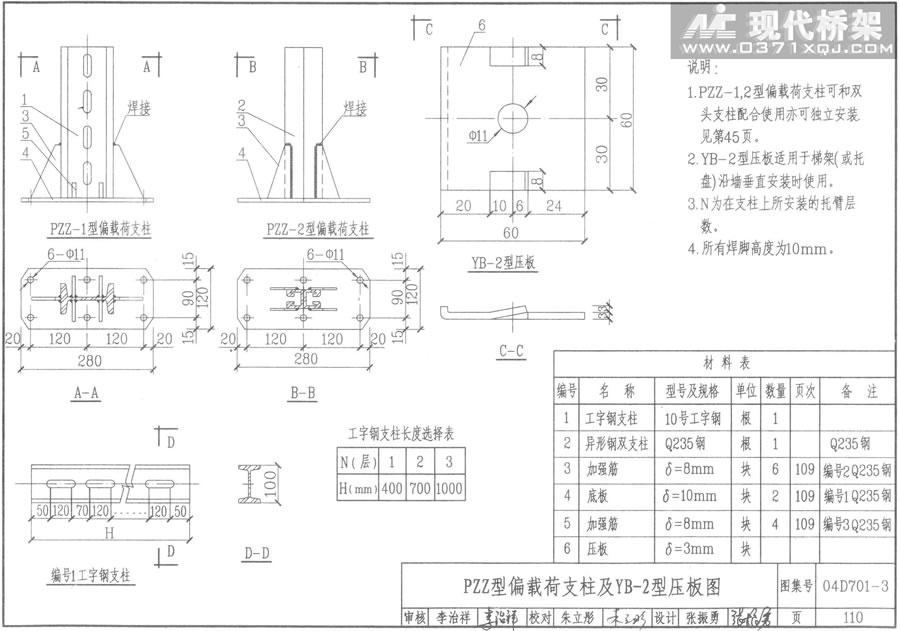 PZZ型偏载荷支柱及YB-2型压板图