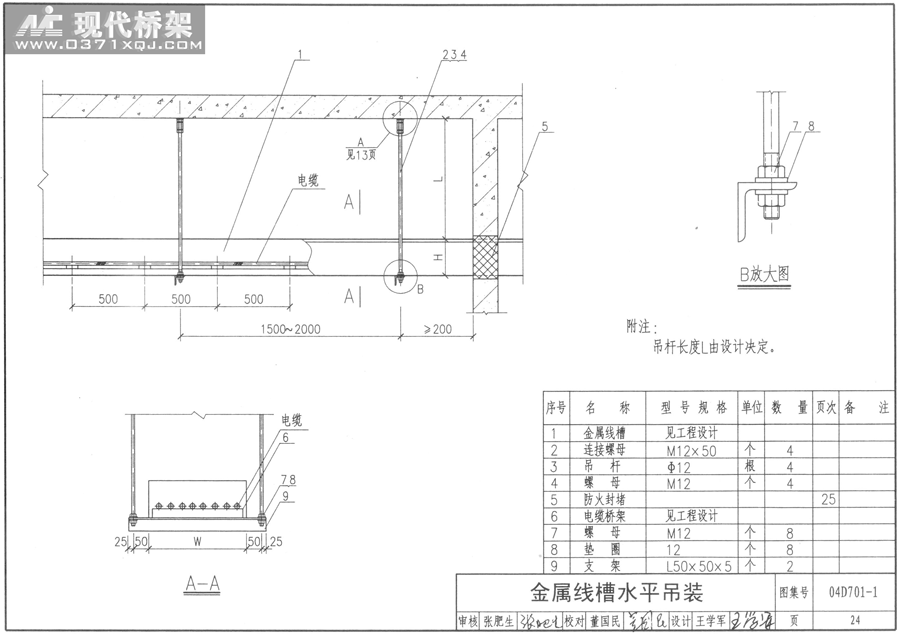 金属线槽水平吊装