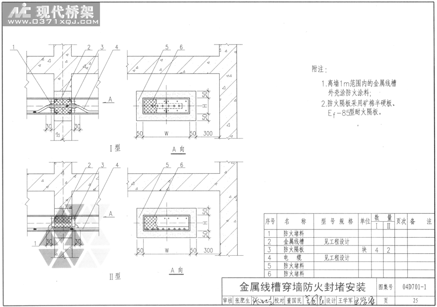 金属线槽穿墙防火封堵安装