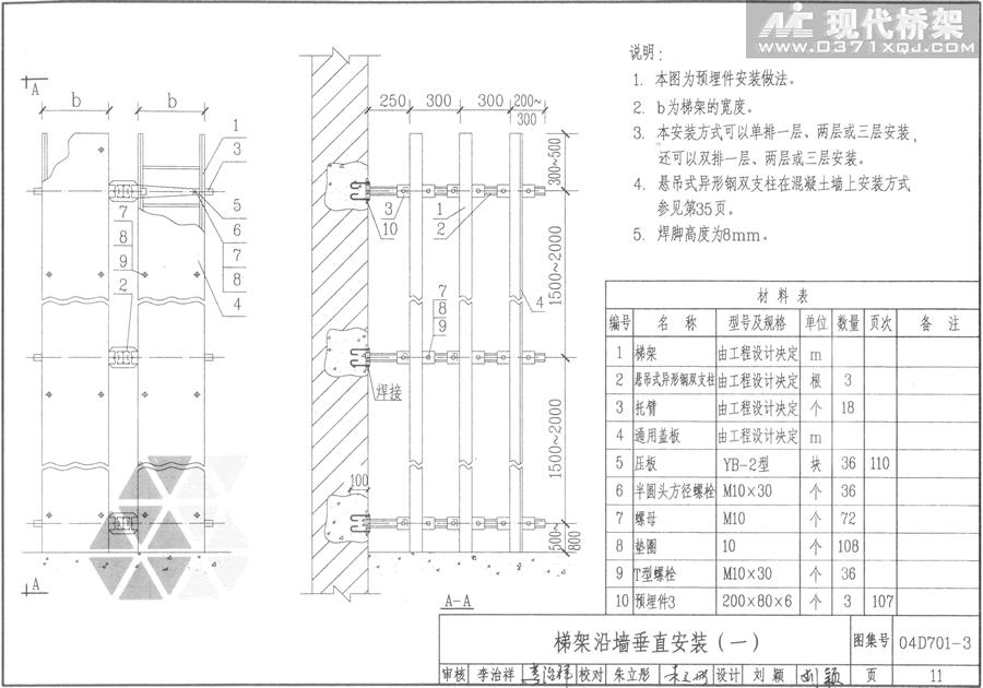 梯架沿墙垂直安装（一）