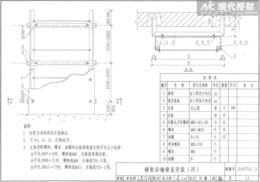 梯式电缆桥架沿墙垂直安装