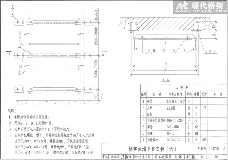 梯形桥架沿墙垂直安装（六）- 预埋螺栓安装做法