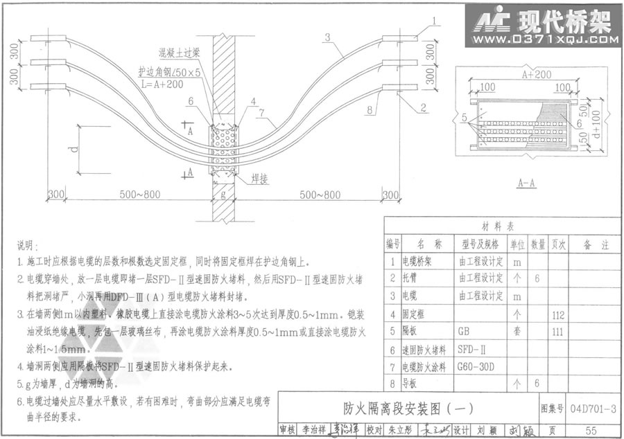 电缆桥架防火隔离段安装图（一）